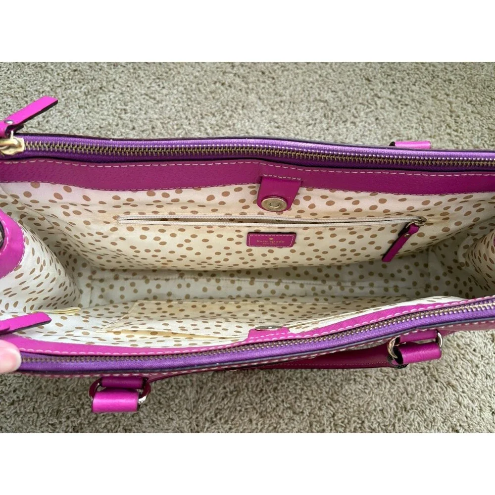 Kate Spade New York Wellesley Leather Tote Bag Fuchsia Pink Large Zippered Top